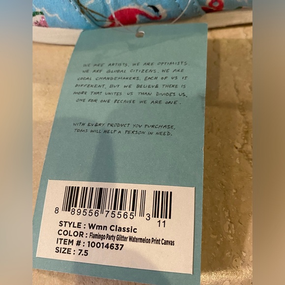 NWT NIB Toms Classic Flamingo Party Glitter Watermelon Slip On Shoes, 7.5 - Picture 10 of 11